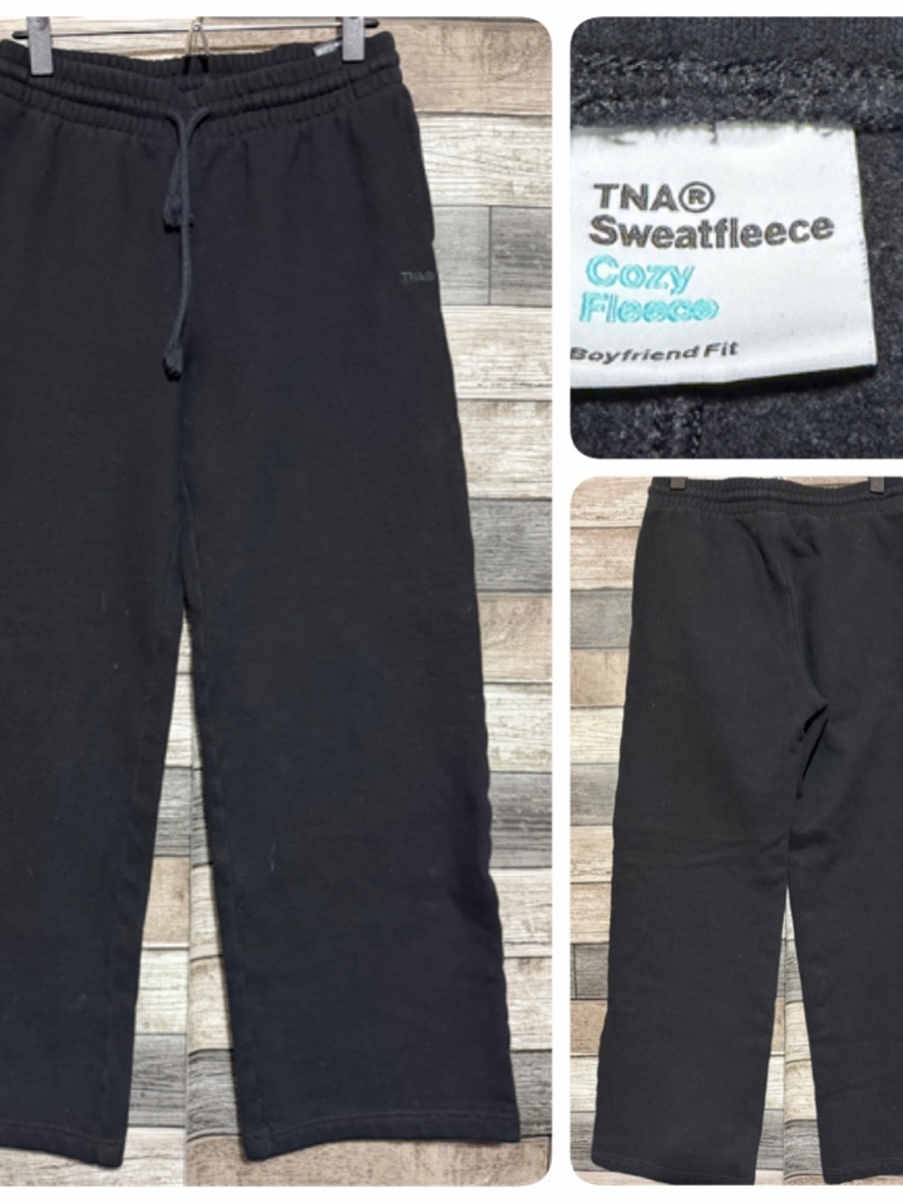 TNA Sweatfleece Cozy Fleece Boyfriend For Pants Women’s S Black (Inseam 27.5)
